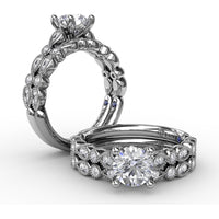 Vintage-Inspired Engagement Ring Setting with Milgrain Bezel-Set Round and Pear-Shaped Diamond Band by Fana - 0.19 Carat Total Diamond Weight