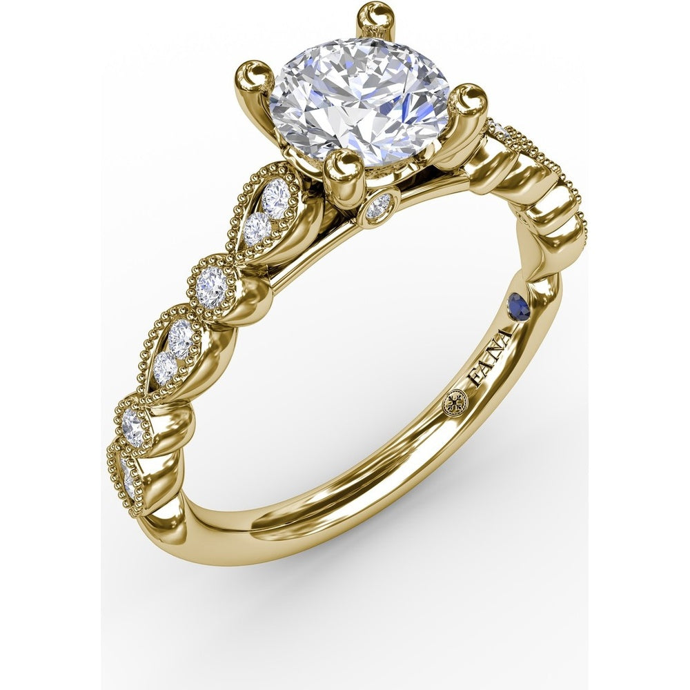 Vintage-Inspired Engagement Ring Setting with Milgrain Bezel-Set Round and Pear-Shaped Diamond Band by Fana - 0.19 Carat Total Diamond Weight
