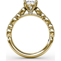 Vintage-Inspired Engagement Ring Setting with Milgrain Bezel-Set Round and Pear-Shaped Diamond Band by Fana - 0.19 Carat Total Diamond Weight