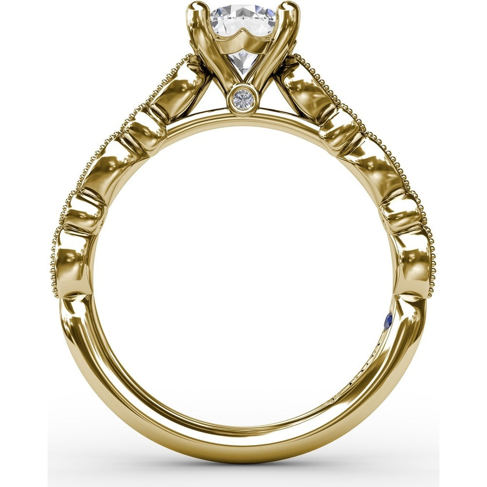 Vintage-Inspired Engagement Ring Setting with Milgrain Bezel-Set Round and Pear-Shaped Diamond Band by Fana - 0.19 Carat Total Diamond Weight