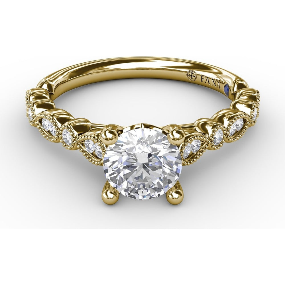 Vintage-Inspired Engagement Ring Setting with Milgrain Bezel-Set Round and Pear-Shaped Diamond Band by Fana - 0.19 Carat Total Diamond Weight