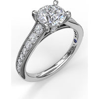 Vintage-Inspired Engagement Ring Setting with Milgrain Edge and Pavé Diamond Band by Fana - 0.39 Carat Total Diamond Weight