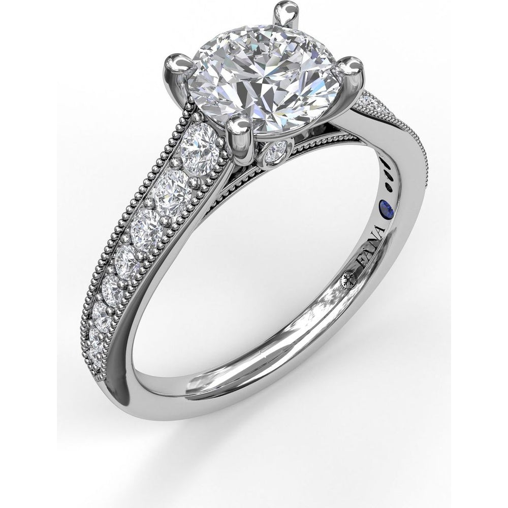 Vintage-Inspired Engagement Ring Setting with Milgrain Edge and Pavé Diamond Band by Fana - 0.39 Carat Total Diamond Weight