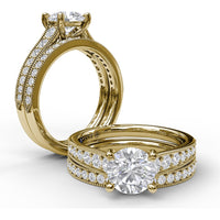 Vintage-Inspired Engagement Ring Setting with Milgrain Edge and Pavé Diamond Band by Fana - 0.39 Carat Total Diamond Weight