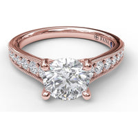 Vintage-Inspired Engagement Ring Setting with Milgrain Edge and Pavé Diamond Band by Fana - 0.39 Carat Total Diamond Weight