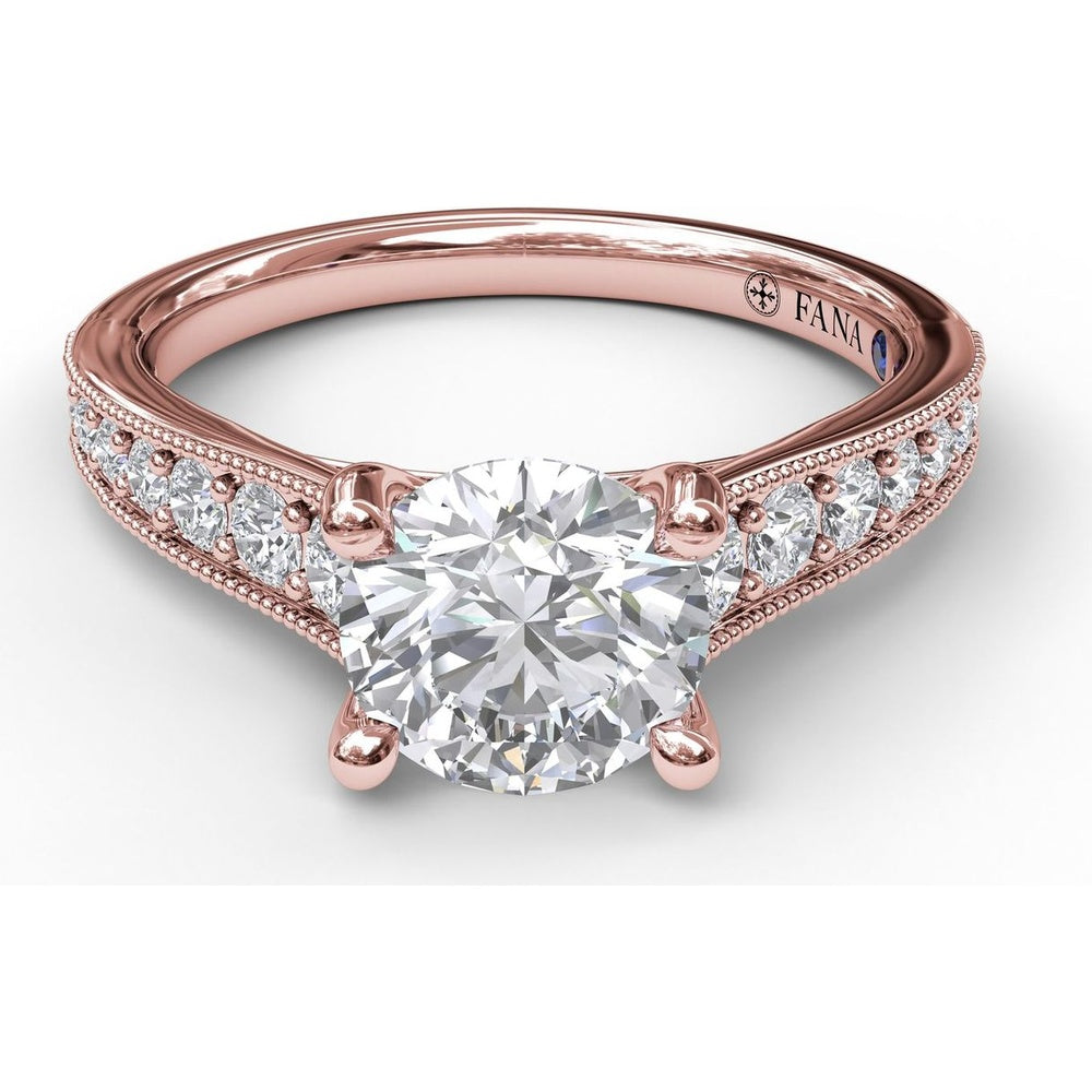 Vintage-Inspired Engagement Ring Setting with Milgrain Edge and Pavé Diamond Band by Fana - 0.39 Carat Total Diamond Weight