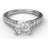 Vintage-Inspired Engagement Ring Setting with Milgrain Edge and Pavé Diamond Band by Fana - 0.39 Carat Total Diamond Weight