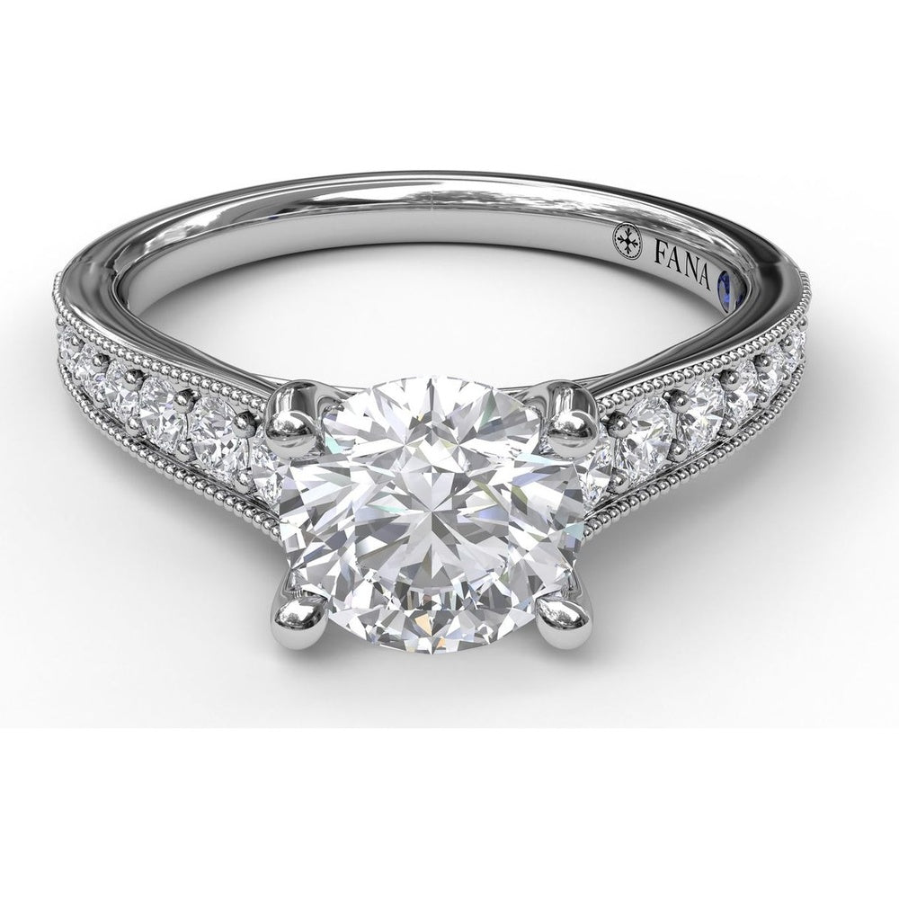 Vintage-Inspired Engagement Ring Setting with Milgrain Edge and Pavé Diamond Band by Fana - 0.39 Carat Total Diamond Weight