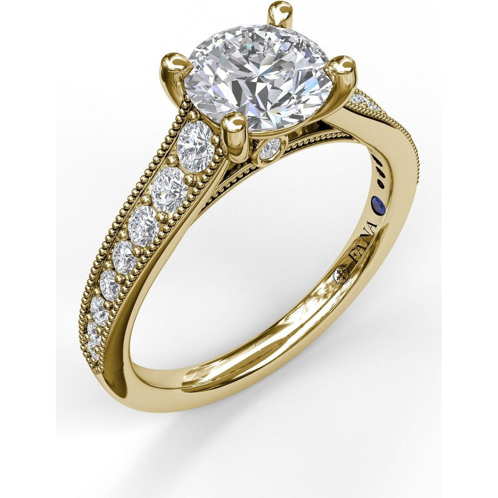 Vintage-Inspired Engagement Ring Setting with Milgrain Edge and Pavé Diamond Band by Fana - 0.39 Carat Total Diamond Weight