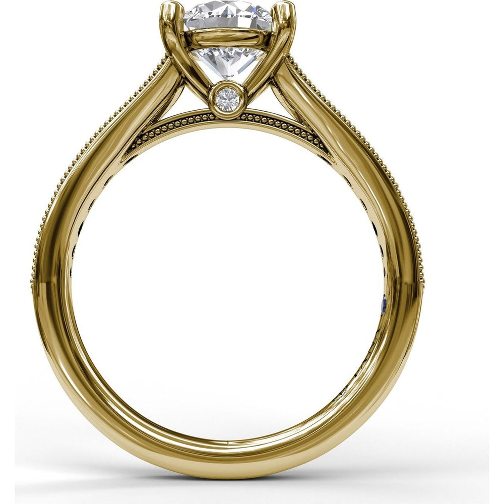 Vintage-Inspired Engagement Ring Setting with Milgrain Edge and Pavé Diamond Band by Fana - 0.39 Carat Total Diamond Weight