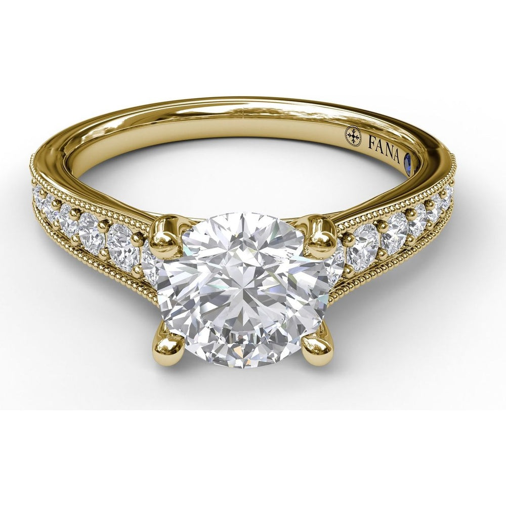 Vintage-Inspired Engagement Ring Setting with Milgrain Edge and Pavé Diamond Band by Fana - 0.39 Carat Total Diamond Weight
