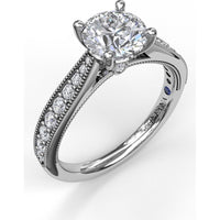 Vintage-Inspired Engagement Ring Setting with Pavé Diamond Band and Milgrain Detailing by Fana - 0.31 Carat Total Diamond Weight