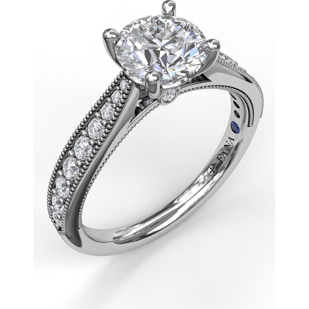 Vintage-Inspired Engagement Ring Setting with Pavé Diamond Band and Milgrain Detailing by Fana - 0.31 Carat Total Diamond Weight