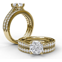Vintage-Inspired Engagement Ring Setting with Pavé Diamond Band and Milgrain Detailing by Fana - 0.31 Carat Total Diamond Weight