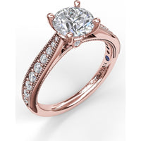Vintage-Inspired Engagement Ring Setting with Pavé Diamond Band and Milgrain Detailing by Fana - 0.31 Carat Total Diamond Weight