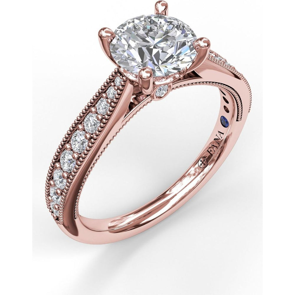Vintage-Inspired Engagement Ring Setting with Pavé Diamond Band and Milgrain Detailing by Fana - 0.31 Carat Total Diamond Weight