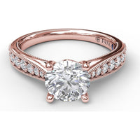 Vintage-Inspired Engagement Ring Setting with Pavé Diamond Band and Milgrain Detailing by Fana - 0.31 Carat Total Diamond Weight