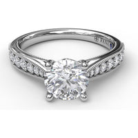 Vintage-Inspired Engagement Ring Setting with Pavé Diamond Band and Milgrain Detailing by Fana - 0.31 Carat Total Diamond Weight