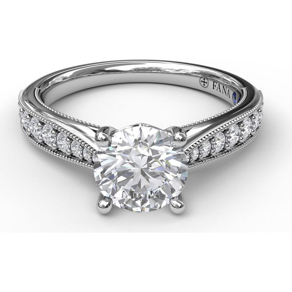 Vintage-Inspired Engagement Ring Setting with Pavé Diamond Band and Milgrain Detailing by Fana - 0.31 Carat Total Diamond Weight
