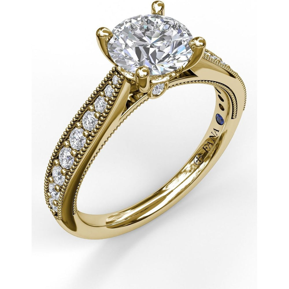 Vintage-Inspired Engagement Ring Setting with Pavé Diamond Band and Milgrain Detailing by Fana - 0.31 Carat Total Diamond Weight