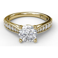 Vintage-Inspired Engagement Ring Setting with Pavé Diamond Band and Milgrain Detailing by Fana - 0.31 Carat Total Diamond Weight