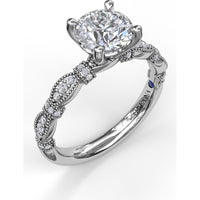 Vintage Inspired Engagement Ring Setting with Twisted Milgrain Pavé Band by Fana - 0.15 Carat Total Diamond Weight