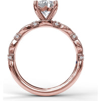 Vintage Inspired Engagement Ring Setting with Twisted Milgrain Pavé Band by Fana - 0.15 Carat Total Diamond Weight