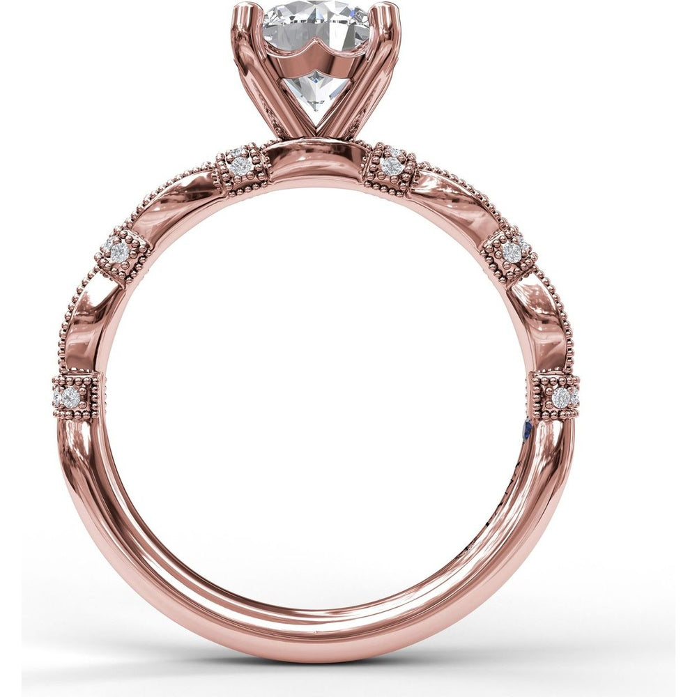 Vintage Inspired Engagement Ring Setting with Twisted Milgrain Pavé Band by Fana - 0.15 Carat Total Diamond Weight