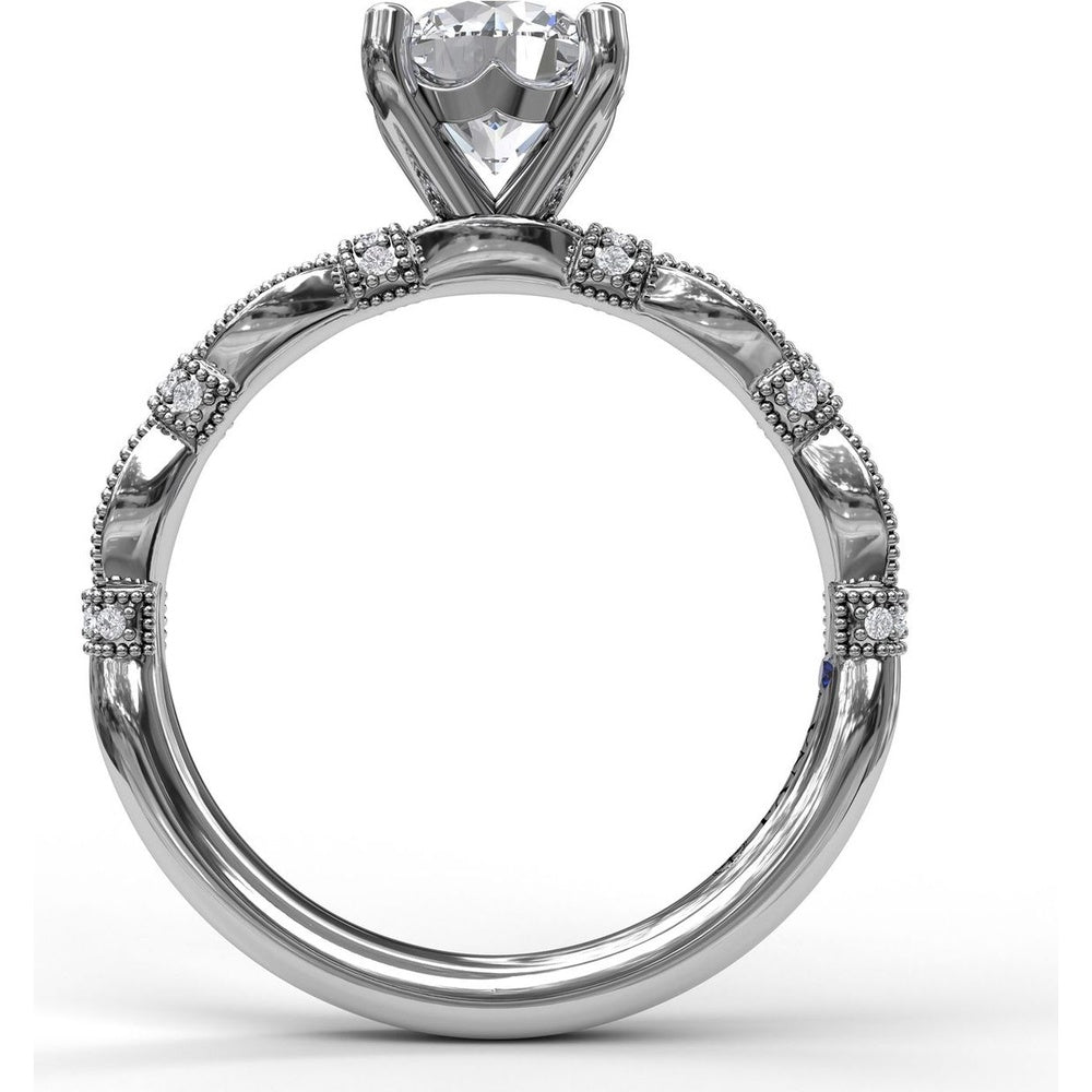Vintage Inspired Engagement Ring Setting with Twisted Milgrain Pavé Band by Fana - 0.15 Carat Total Diamond Weight