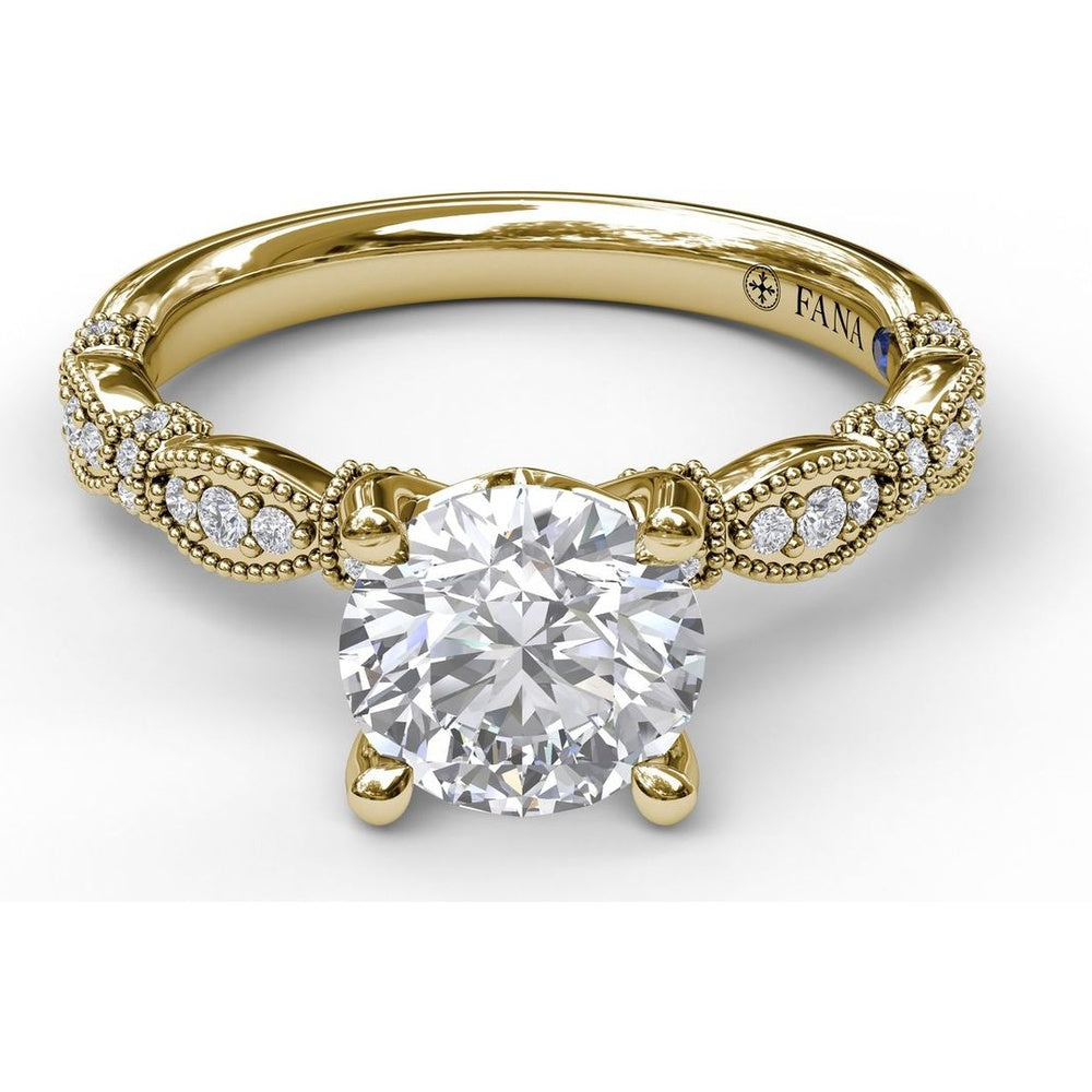 Vintage Inspired Engagement Ring Setting with Twisted Milgrain Pavé Band by Fana - 0.15 Carat Total Diamond Weight