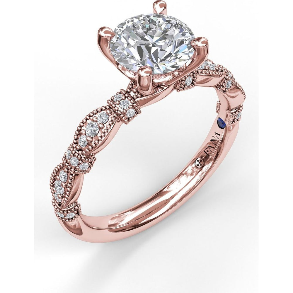 Vintage Inspired Engagement Ring Setting with Twisted Milgrain Pavé Band by Fana - 0.15 Carat Total Diamond Weight