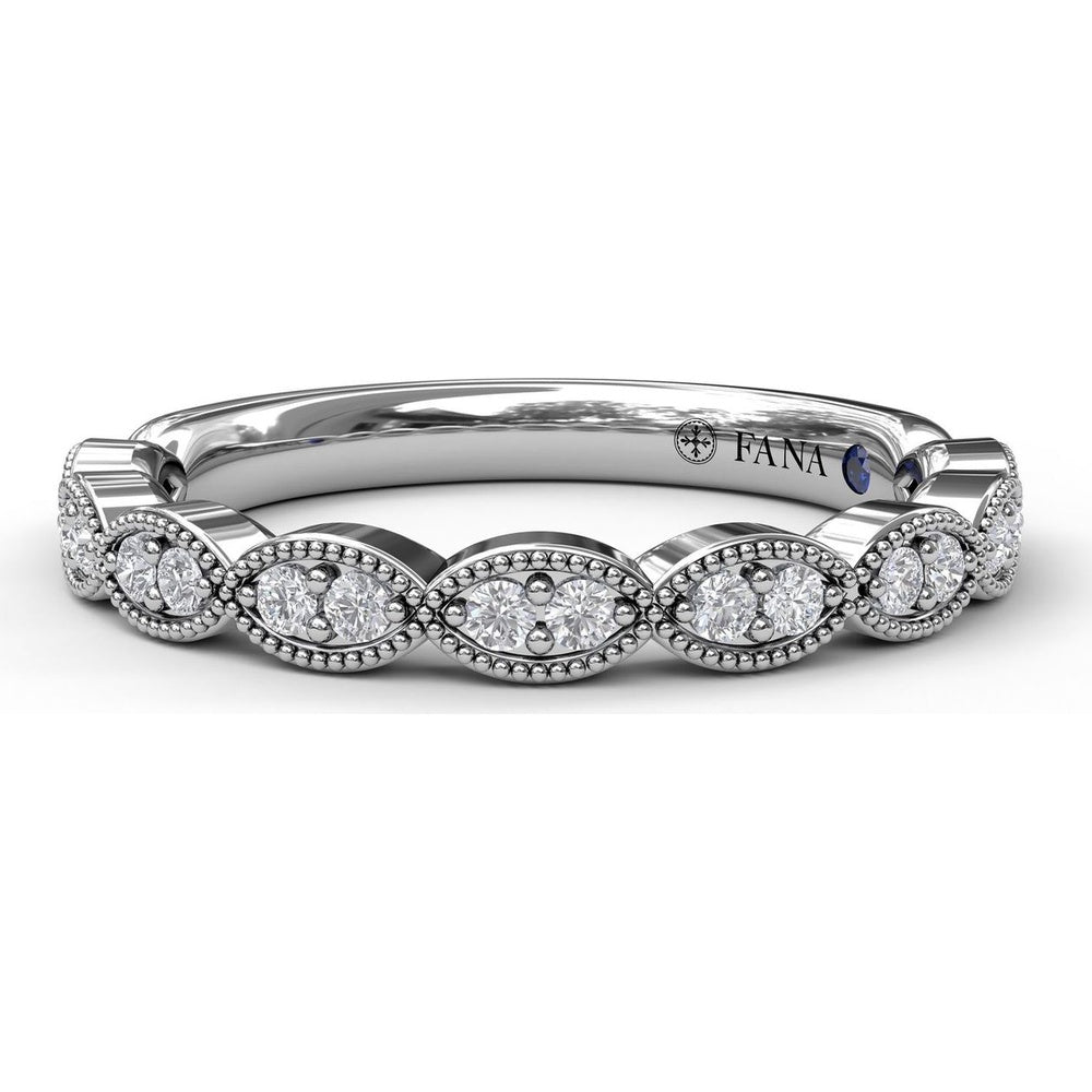 Vintage Inspired Marquise Link Diamond Wedding Band with Milgrain Detail by Fana - 0.19 Carat Total Diamond Weight