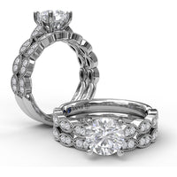 Vintage Inspired Marquise Link Diamond Wedding Band with Milgrain Detail by Fana - 0.19 Carat Total Diamond Weight