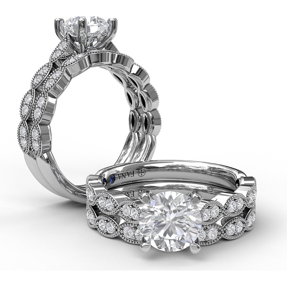 Vintage Inspired Marquise Link Diamond Wedding Band with Milgrain Detail by Fana - 0.19 Carat Total Diamond Weight