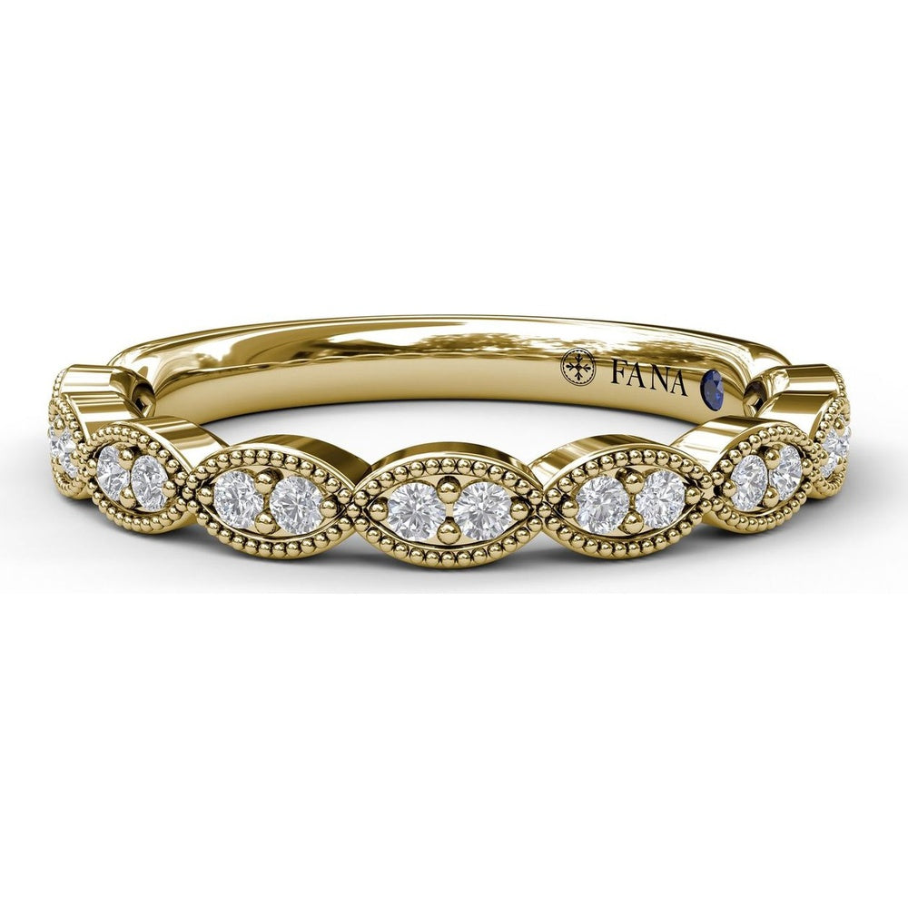 Vintage Inspired Marquise Link Diamond Wedding Band with Milgrain Detail by Fana - 0.19 Carat Total Diamond Weight