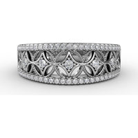 Vintage-Inspired Openwork Band with Pavé Set Round Diamonds and Milgrain Detail by Fana - 0.27 Carat Total Diamond Weight