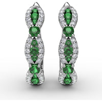 Vintage-Inspired Openwork Hoop Earrings with Round and Marquise Emeralds and Pavé Diamonds by Fana - 1.11 Carat Total Gemstone Weight