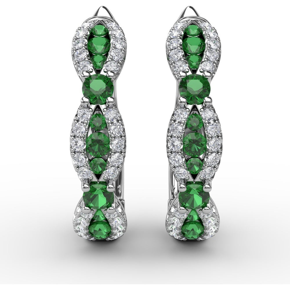 Vintage-Inspired Openwork Hoop Earrings with Round and Marquise Emeralds and Pavé Diamonds by Fana - 1.11 Carat Total Gemstone Weight