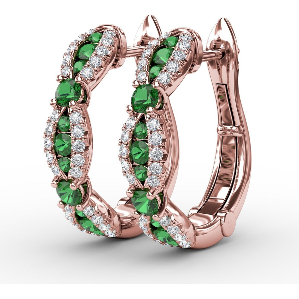 Vintage-Inspired Openwork Hoop Earrings with Round and Marquise Emeralds and Pavé Diamonds by Fana - 1.11 Carat Total Gemstone Weight