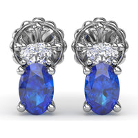 Vintage-Inspired Oval Sapphire and Round Diamond Stud Earrings by Fana - 1.63 Carat Total Gemstone Weight