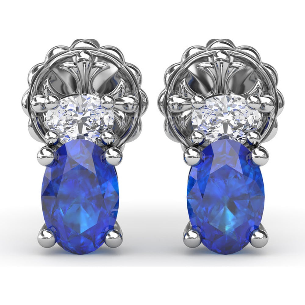 Vintage-Inspired Oval Sapphire and Round Diamond Stud Earrings by Fana - 1.63 Carat Total Gemstone Weight