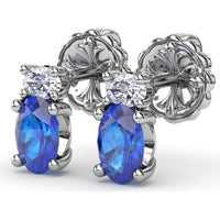 Vintage-Inspired Oval Sapphire and Round Diamond Stud Earrings by Fana - 1.63 Carat Total Gemstone Weight