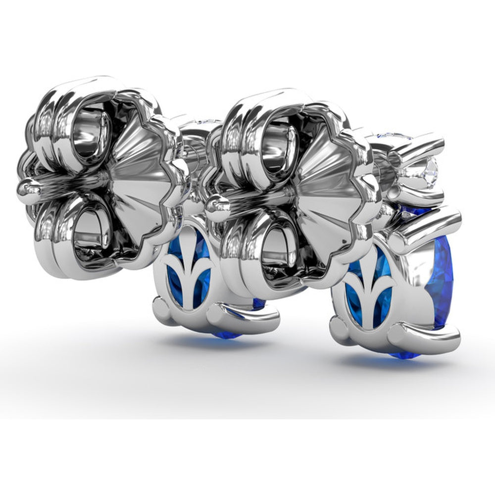 Vintage-Inspired Oval Sapphire and Round Diamond Stud Earrings by Fana - 1.63 Carat Total Gemstone Weight