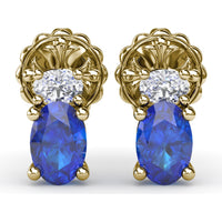 Vintage-Inspired Oval Sapphire and Round Diamond Stud Earrings by Fana - 1.63 Carat Total Gemstone Weight