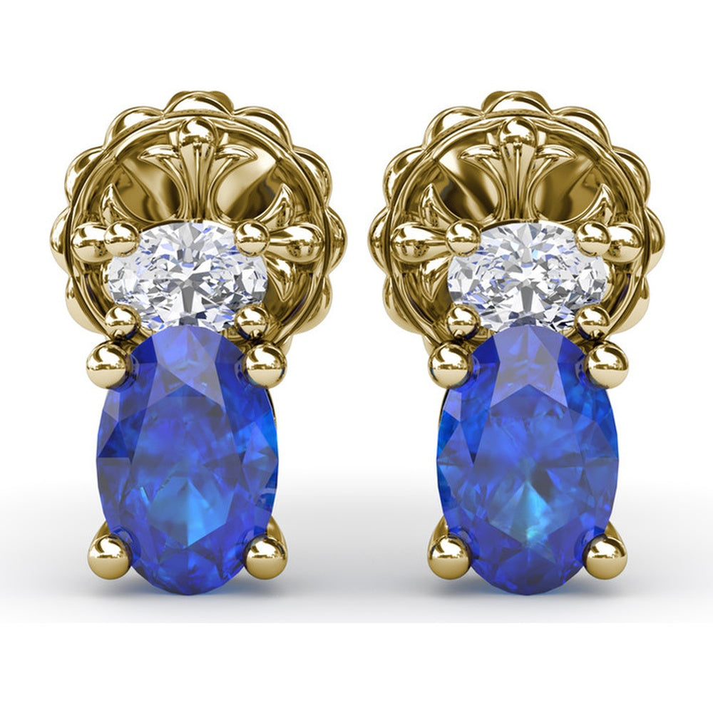Vintage-Inspired Oval Sapphire and Round Diamond Stud Earrings by Fana - 1.63 Carat Total Gemstone Weight