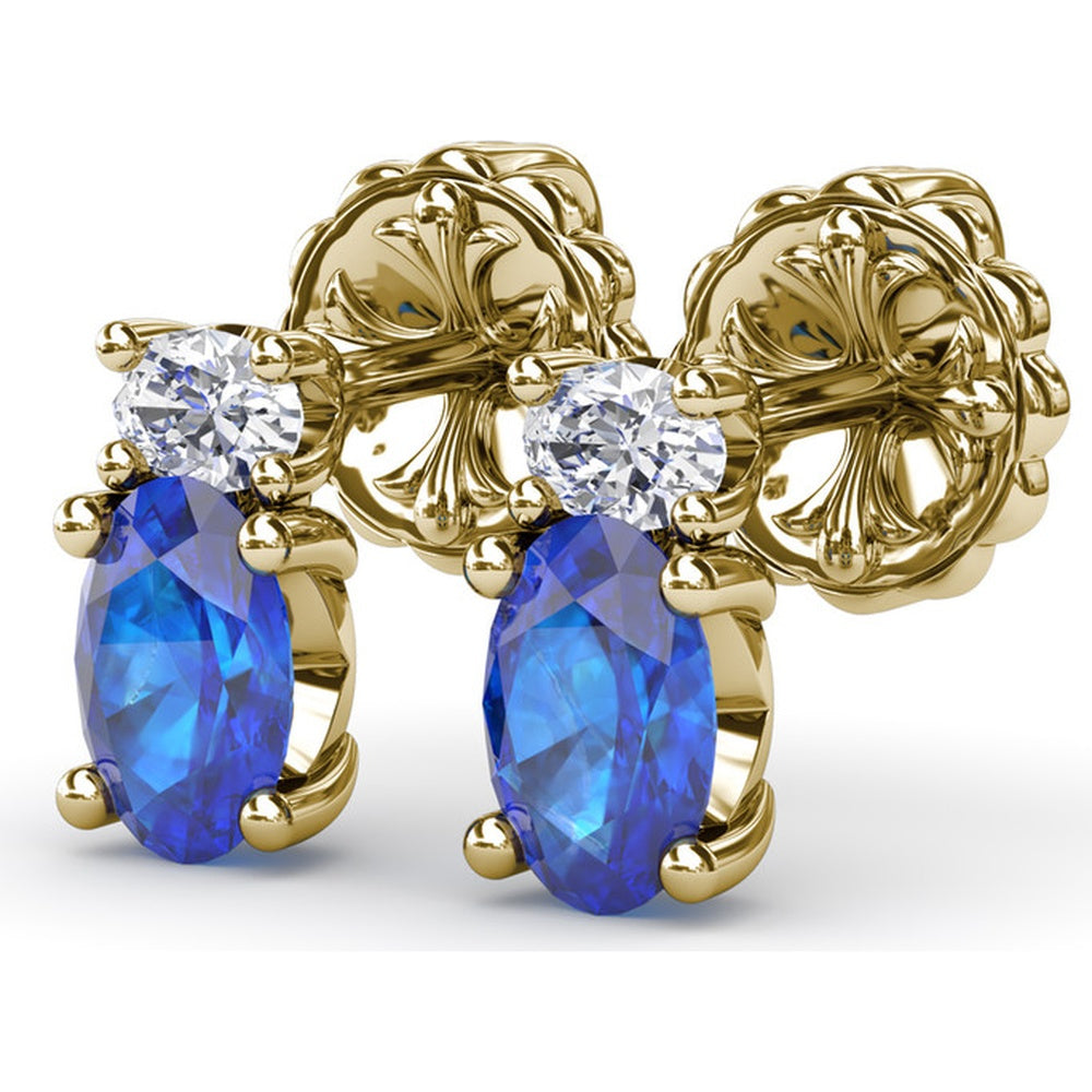 Vintage-Inspired Oval Sapphire and Round Diamond Stud Earrings by Fana - 1.63 Carat Total Gemstone Weight