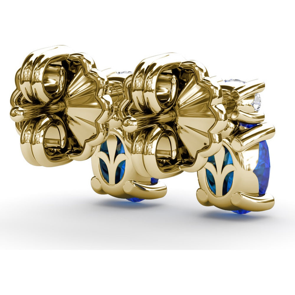 Vintage-Inspired Oval Sapphire and Round Diamond Stud Earrings by Fana - 1.63 Carat Total Gemstone Weight