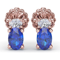 Vintage-Inspired Oval Sapphire and Round Diamond Stud Earrings by Fana - 1.63 Carat Total Gemstone Weight