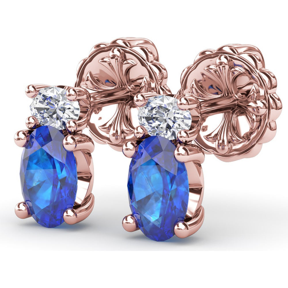 Vintage-Inspired Oval Sapphire and Round Diamond Stud Earrings by Fana - 1.63 Carat Total Gemstone Weight