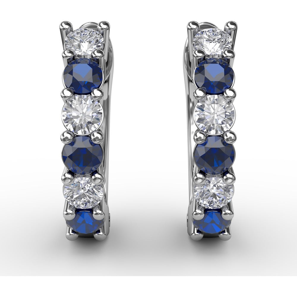 Vintage Inspired Shared-Prong Sapphire and Diamond Hoop Earrings by Fana - 0.84 Carat Total Gemstone Weight